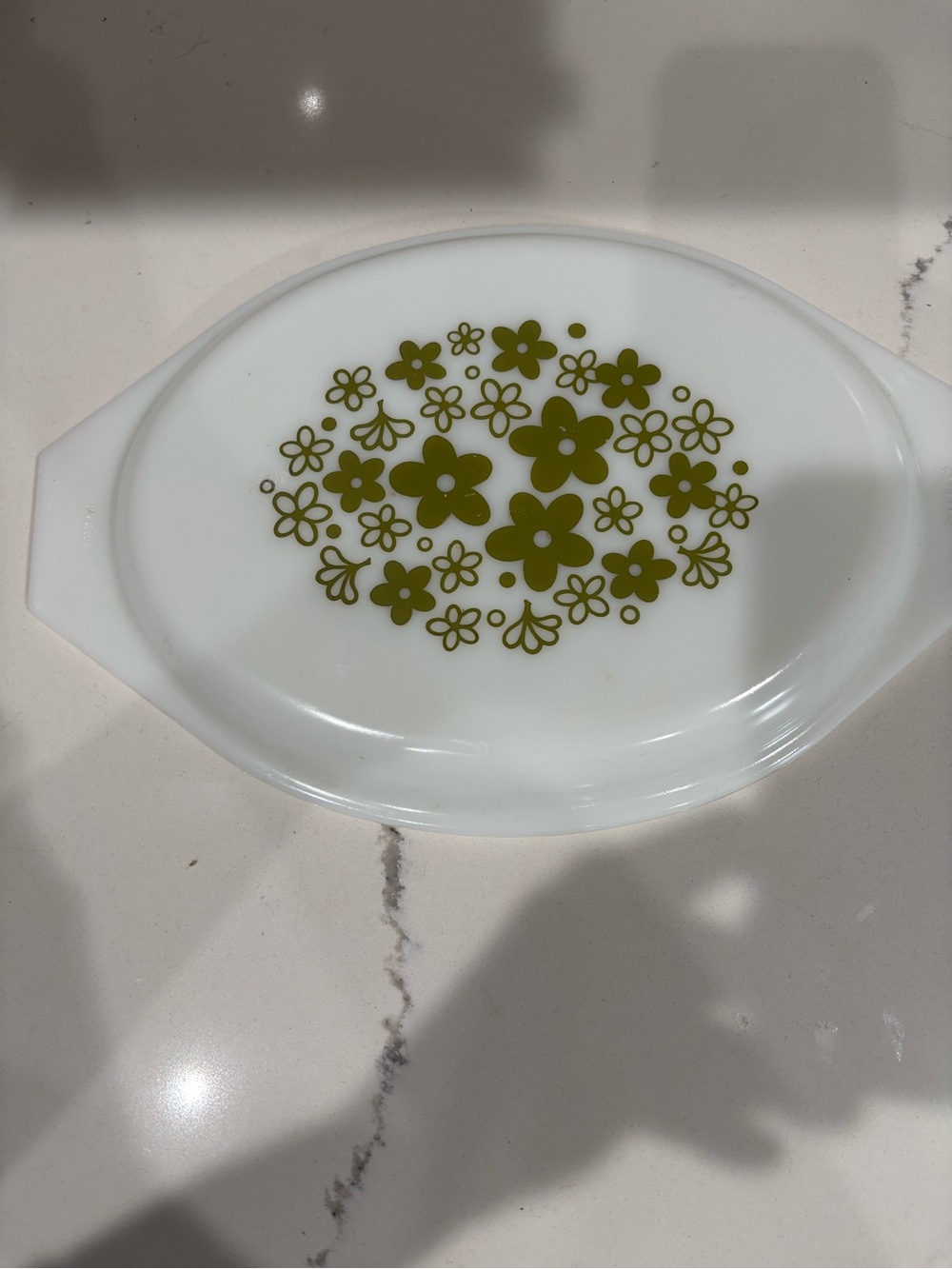 Pyrex White Oval Covered Casserole with Olive Floral Motif